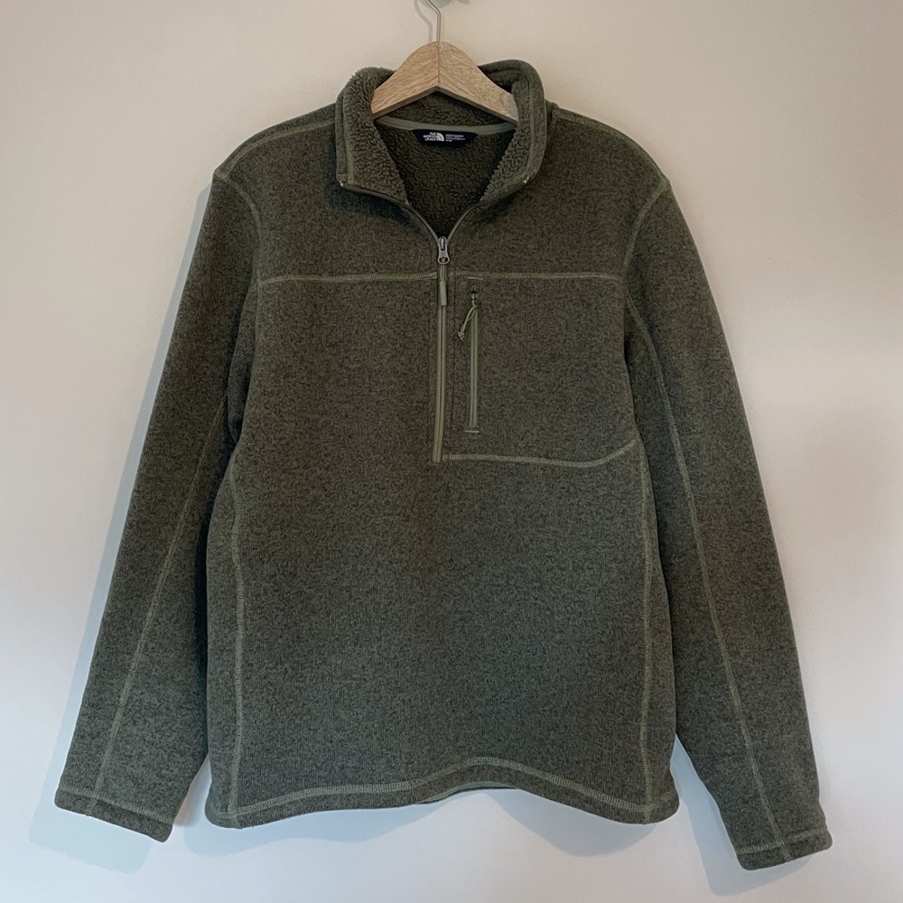 North Face Gordon Lyons Sweatshirt Tan 1/4 Dark Green Sweatshirt